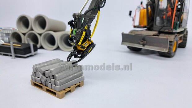 BOUWKIT: Engcon EC219 Draaikantelstuk met gripper S60 Koppeling naar S60 koppeling. Materiaal: Resin ZWART GLANS en GEEL Gespoten geleverd 1:32 