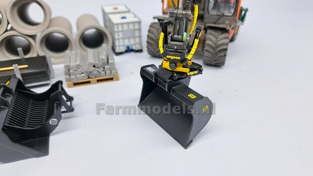 BOUWKIT: Engcon EC219 Draaikantelstuk met gripper S60 Koppeling naar S60 koppeling. Materiaal: RESIN BLANK geleverd 1:32 
