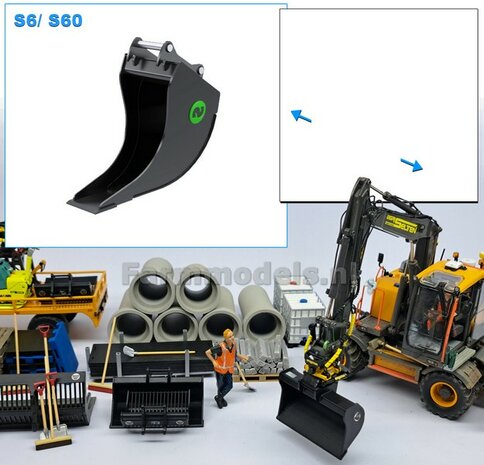 Banaanbak TAPS 10mm --&gt;16mm ZWART MATT gespoten t.b.v. S60 KOPPELING (o.a. Engcon draaikantelstuk met S60 koppeling, Volvo EWR150 &amp; Atlas  160W mobiele kranen van AT) 1:32  