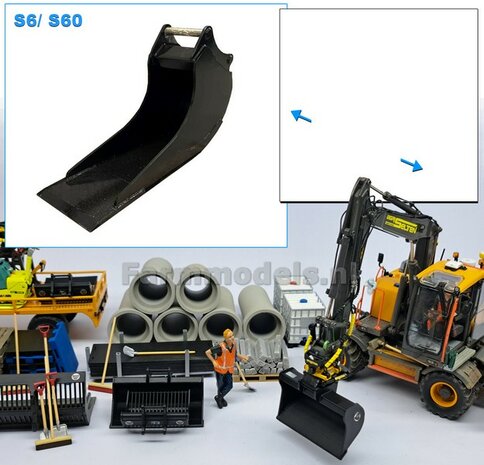 Banaanbak 17.2 mm Breed LANG MES RESIN Blank geleverd t.b.v. S60 KOPPELING (o.a. Engcon draaikantelstuk met S60 koppeling, Volvo EWR150 &amp; Atlas  160W mobiele kranen van AT) 1:32  