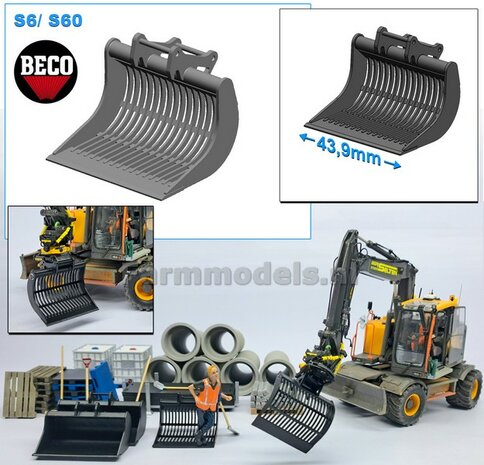 Puinriek 43.9 mm breed RESIN Blank geleverd t.b.v. S60 KOPPELING (o.a. Engcon draaikantelstuk met S60 koppeling, Volvo EWR150 &amp; Atlas  160W mobiele kranen van AT) 1:32  