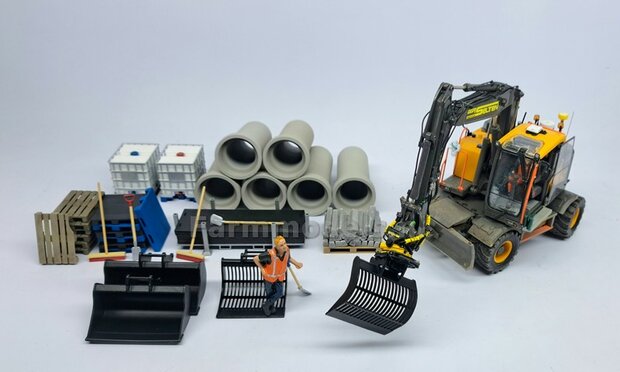 Puinriek 43.9 mm breed ZWART MATT gespoten t.b.v. S60 KOPPELING (o.a. Engcon draaikantelstuk met S60 koppeling, Volvo EWR150 &amp; Atlas  160W mobiele kranen van AT) 1:32  