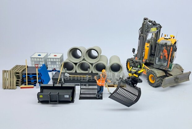 Puinriek 43.9 mm breed ZWART MATT gespoten t.b.v. S60 KOPPELING (o.a. Engcon draaikantelstuk met S60 koppeling, Volvo EWR150 &amp; Atlas  160W mobiele kranen van AT) 1:32  