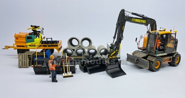 Puinriek 43.9 mm breed ZWART MATT gespoten t.b.v. S60 KOPPELING (o.a. Engcon draaikantelstuk met S60 koppeling, Volvo EWR150 &amp; Atlas  160W mobiele kranen van AT) 1:32  
