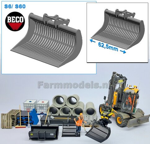 Puinriek 62.5 mm breed RESIN Blank geleverd t.b.v. S60 KOPPELING (o.a. Engcon draaikantelstuk met S60 koppeling, Volvo EWR150 &amp; Atlas  160W mobiele kranen van AT) 1:32  