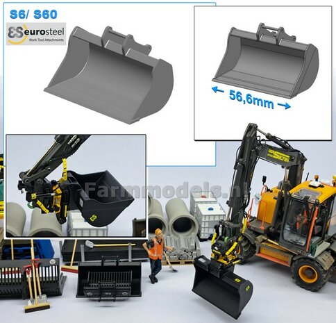 Slotenbak 56.5 mm breed RESIN Blank geleverd t.b.v. S60 KOPPELING (o.a. Engcon draaikantelstuk met S60 koppeling, Volvo EWR150 &amp; Atlas  160W mobiele kranen van AT) 1:32  