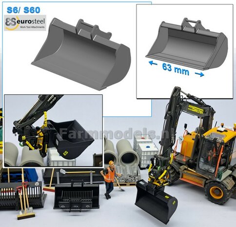 Slotenbak 63 mm breed RESIN Blank geleverd t.b.v. S60 KOPPELING (o.a. Engcon draaikantelstuk met S60 koppeling, Volvo EWR150 &amp; Atlas  160W mobiele kranen van AT) 1:32  