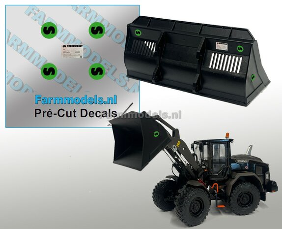 4x Groen Steelwrist logo plus chassisplaatje, op mat zwarte folie &oslash;4,9mm Pr&eacute;-Cut Decal stickersets 1:32
