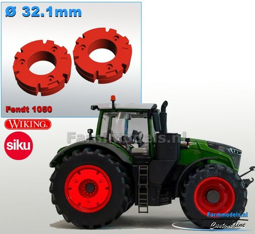 &Oslash; 32.1 mm: 2x Wielgewicht Meteriaal: RESIN FENDT ROOD Gespotengeleverd, geschikt voor de velgen van de originele FENDT 1050 van Wiking &amp; Siku 1:32                        