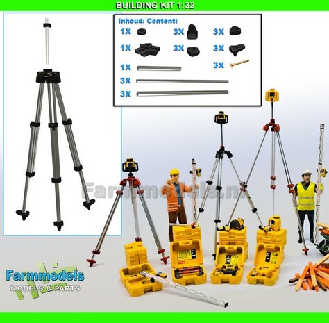 BOUWKIT: STATIEF 3-POOT ALUMINIUM met RESIN onderdelen ZWART Gespoten geleverd , geschikt voor plaatsing o.a. Topcon laserzenders  1:32                