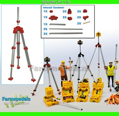 BOUWKIT: STATIEF 3-POOT ALUMINIUM met RESIN onderdelen ROOD Gespoten geleverd , geschikt voor plaatsing o.a. Topcon laserzenders  1:32                