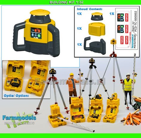 TOPCON RL-HV2S Dubbel Afschot Laser RESIN onderdelen TOPCON GEEL + BRUIN GRIJS Gespoten geleverd +  Pr&eacute;-Cut Decal stickerset geschikt voor plaatsing op 3-Poot/ Statief  1:32                