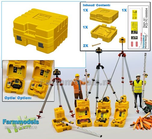 TOPCON KOFFER t.b.v. plaatsing Roterende Laser + Handontvanger  RESIN onderdelen TOPCON GEEL Gespoten geleverd +  Pr&eacute;-Cut Decal stickerset   Farmmodels  1:32                