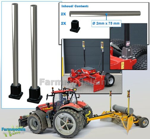 2x MACHINE STEUN + 2x ALUMINIUM PIJP &Oslash; 2mm x 75mm t.b.v. plaatsing diverse (TOPCON) Machine Ontvangers RESIN onderdelen ZWART GLANS Gespoten geleverd  1:32                