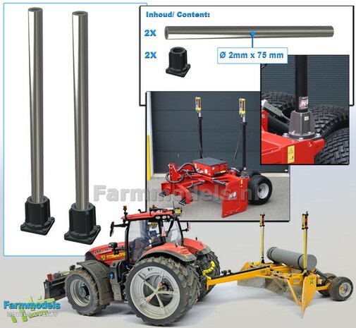 2x MACHINE STEUN + 2x ALUMINIUM PIJP &Oslash; 2mm x 75mm t.b.v. plaatsing diverse (TOPCON) Machine Ontvangers RESIN onderdelen ANTRACIET Gespoten geleverd  1:32                