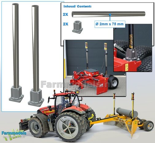 2x MACHINE STEUN LANG + 2x ALUMINIUM PIJP &Oslash; 2mm x 75mm t.b.v. montage diverse (TOPCON) Machine Ontvangers RESIN onderdelen BLANK geleverd  1:32                