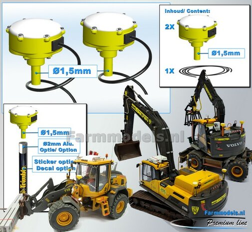 2x TRIMBLE GPS ontvanger / bol met steun en stroomdraad (Pin onderkant &Oslash; 1.45mm, past in aluminium pijp&nbsp;&Oslash; 2.4mm (artikelnr. AT2 op deze site)) 1:32