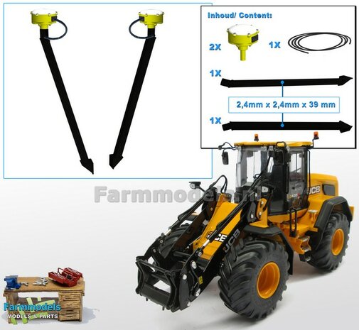 2x TRIMBLE GPS STEUNEN ZWART GLANS gemonteerd en gespoten + demontabele TRIMBLE GPS ontvanger / bol in KLEUR geleverd + losse stroomdraad 1:32