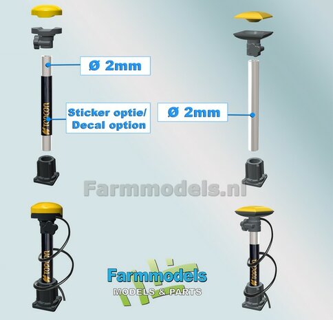 2x MACHINE STEUN KORT + 2x ALUMINIUM PIJP &Oslash; 2mm x 30mm t.b.v. montage diverse (TOPCON) Machine Ontvangers RESIN onderdelen ANTRACIET Gespoten geleverd  1:32                