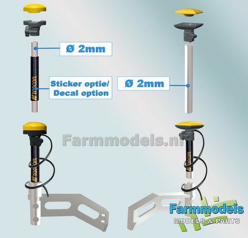 2x (SHOVEL) MACHINE STEUNEN + 2x ALUMINIUM PIJP &Oslash; 2mm x 25mm t.b.v. montage (TOPCON) Machine Ontvangers RESIN onderdelen BLANK geleverd  1:32                