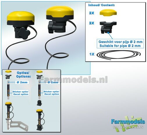 2x TOPCON GPS GNSS X-53i Machine Ontvangers + zwarte stroomdraad  RESIN onderdelen TOPCON BRUIN/ GRIJS &amp; GEEL Gespoten geleverd  1:32                
