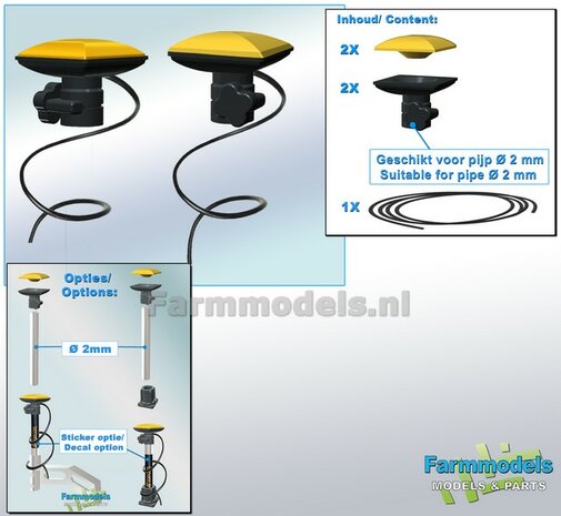 2x TOPCON X-53i Machine Ontvangers + 20 cm zwarte stroomdraad  RESIN onderdelen TOPCON BRUIN/ GRIJS &amp; GEEL Gespoten geleverd  1:32                