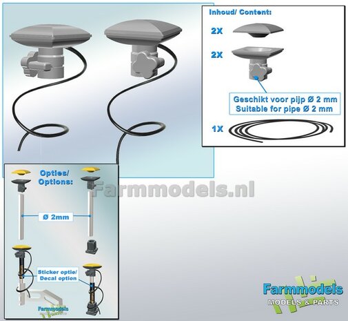 2x TOPCON GPS X-53i Machine Ontvangers + 20 cm zwarte stroomdraad  RESIN onderdelen BLANK geleverd  1:32                