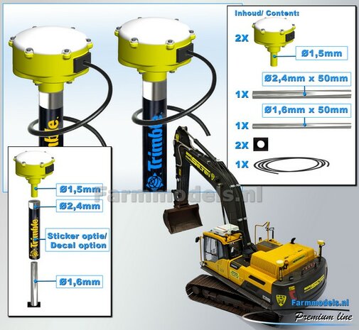 2x TRIMBLE GPS ontvanger / bol met DEMONTABELE STEUNEN, voetplaten en stroomdraad  (Pin onderkant = &Oslash; 1.45mm, past in meegeleverde aluminium pijp &Oslash;2.4mm)  1:32