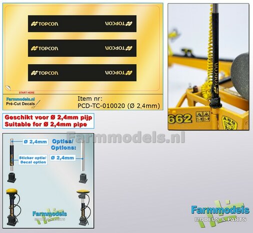 3x TOPCON logo&#039;s GOUD/ ZWART, Geschikt voor &quot;Omwikkelen&quot; PIJP &Oslash; 2.4mm   1:32  Farmmodels.nl