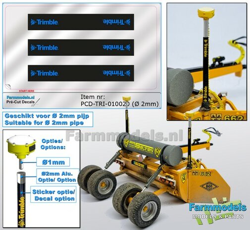 3x TRIMBLE logo&#039;s BLAUW ZILVER/ ZWART, Geschikt voor &quot;Omwikkelen&quot; PIJP &Oslash; 2mm   1:32  Farmmodels.nl