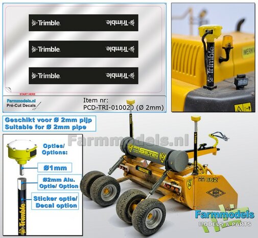 3x TRIMBLE logo&#039;s ZILVER/ ZWART, Geschikt voor &quot;Omwikkelen&quot; PIJP &Oslash; 2mm   1:32  Farmmodels.nl