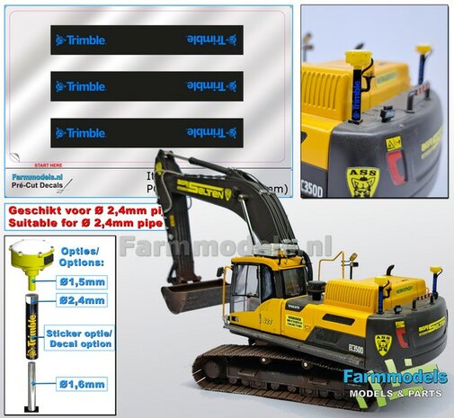 3x TRIMBLE logo&#039;s BLAUW ZILVER/ ZWART, Geschikt voor &quot;Omwikkelen&quot; PIJP &Oslash; 2.4mm   1:32  Farmmodels.nl