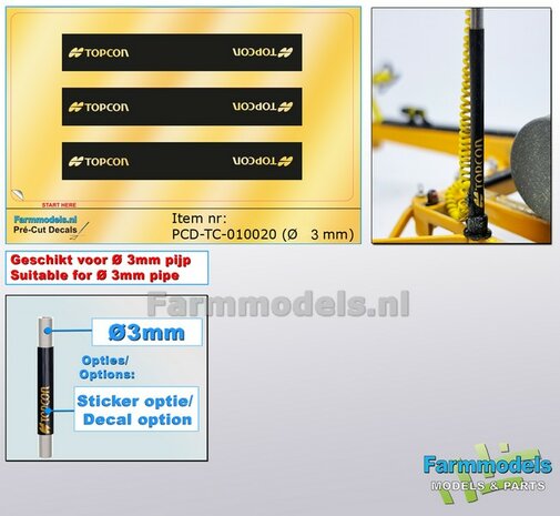 3x TOPCON logo&#039;s GOUD/ ZWART, Geschikt voor &quot;Omwikkelen&quot; PIJP &Oslash; 3mm   1:32  Farmmodels.nl