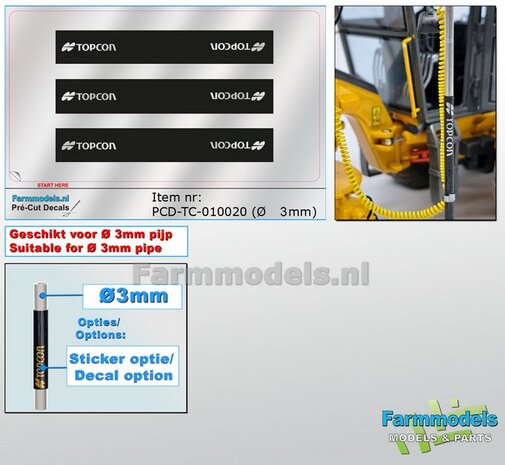 3x TRIMBLE logo&#039;s ZILVER/ ZWART, Geschikt voor &quot;Omwikkelen&quot; PIJP &Oslash; 3mm   1:32  Farmmodels.nl