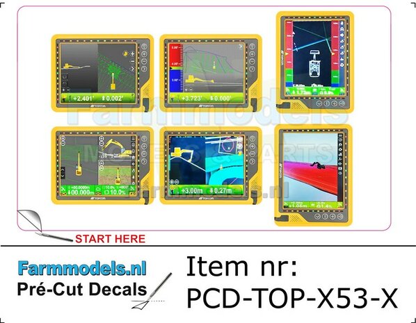 3x TOPCON DISPLAY/ LED-SCHERMEN  Resin TOPCON GEEL Gespoten geleverd + 6x Pr&eacute;-Cut decals SCHERM-AFBEELDINGEN  + &Oslash;1mm Montagestang en &Oslash;0.5mm draad  1:32 
