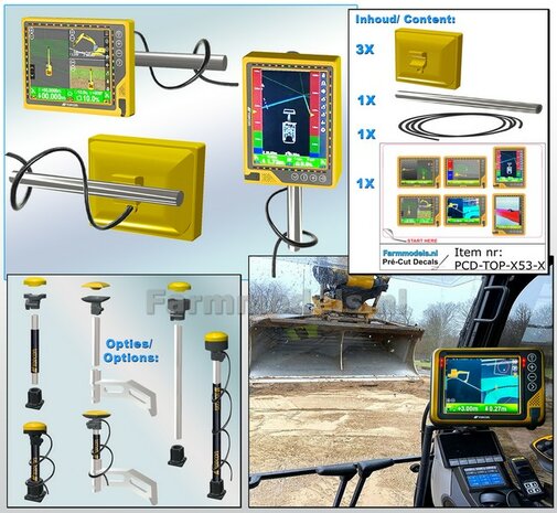 3x TOPCON DISPLAY/ LED-SCHERMEN  Resin TOPCON GEEL Gespoten geleverd + 6x Pr&eacute;-Cut decals SCHERM-AFBEELDINGEN  + &Oslash;1mm Montagestang en &Oslash;0.5mm draad  1:32 