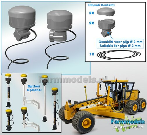 2x TOPCON GPS GR-i3 Machine Ontvangers + 20 cm zwarte stroomdraad  RESIN onderdelen BLANK geleverd  1:32                