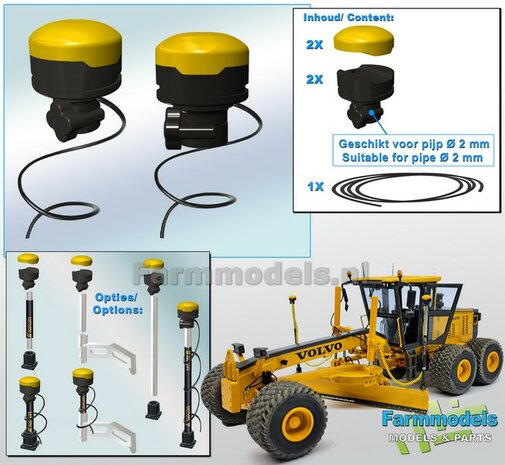 2x TOPCON GPS GR-i3 Machine Ontvangers + zwarte stroomdraad  RESIN onderdelen TOPCON BRUIN/ GRIJS &amp; GEEL Gespoten geleverd  1:32                