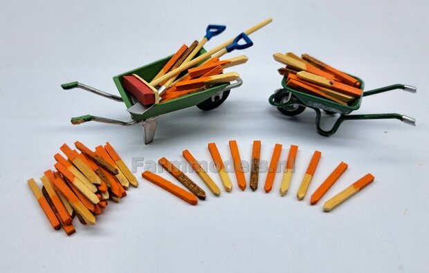 10x PIKET PAALTJES HOUT/ ORANJE met aangescherpte punt  Handgemaakt 1:32  