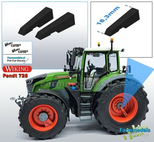 FENDT 728 Wiking ACHTERAS: 2x Vario Grip Afdekkappen set t.b.v. Luchtsysteem ACHTERAS t.b.v. Vredestein TRAXION Mat: RESIN ZWART GLANS Gespoten geleverd 1:32 