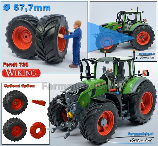 &Oslash; 67.7 x 31.2 mm: FENDT 728: 2x Vredestein Banden met RESIN velgen FENDT TERRA RED Gespoten geleverd  1:32   Farmmodels Premium Line Series 