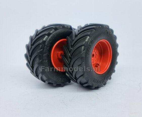 &Oslash; 67.7 x 31.2 mm: FENDT 728: 2x Vredestein Banden met RESIN velgen FENDT TERRA RED Gespoten geleverd  1:32   Farmmodels Premium Line Series 