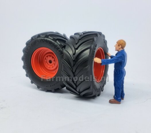 &Oslash; 67.7 x 31.2 mm: FENDT 728: 2x Vredestein Banden met RESIN velgen FENDT TERRA RED Gespoten geleverd  1:32   Farmmodels Premium Line Series 