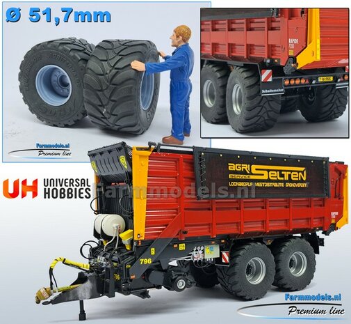 &Oslash; 51.7 mm: 2x Mitas Agriterra 02 Banden met RESIN velgen BLANK Geleverd  1:32   Farmmodels Premium Line Series 