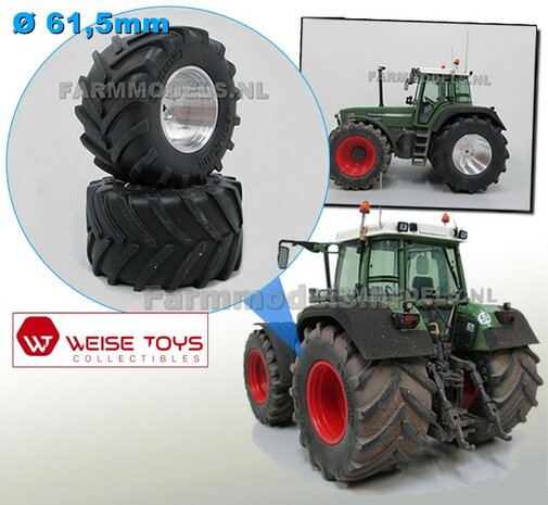 &Oslash; 61.5 mm: Fendt 824/ 926 Gen I WT: 2x Michelin 1050 banden Groot Oprek  + Alu. Velgen o.a. geschikt voor Fendt 824/ 926 Gen I Weise Toys  1:32       