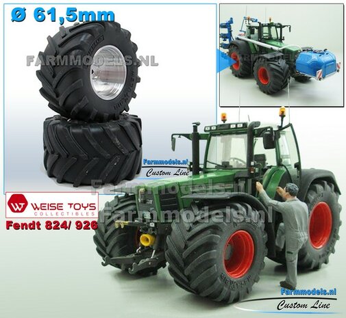 &Oslash; 61.5 mm: Fendt 824/ 926 Gen I WT: 2x Michelin 1050 banden Groot Oprek  + Alu. Velgen o.a. geschikt voor Fendt 824/ 926 Gen I Weise Toys  1:32       