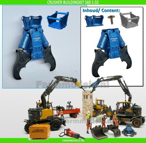 BOUWKIT: Crusher BLAUW/ GRIJS OKADA TS W2200V inclusief SNELWISSELKOP S6/ S60 RESIN, BLANK Geleverd 1:32