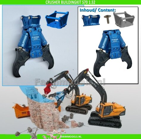 BOUWKIT: Crusher BLAUW/ GRIJS OKADA TS W2200V inclusief SNELWISSELKOP S70 RESIN, BLANK Geleverd 1:32