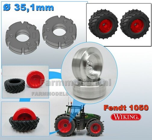 &Oslash; 35.1 mm: 2x Wielgewichten voor Farmmodels aluminium velgen Fendt 1050 Wiking  RESIN BLANK Geleverd 1:32            