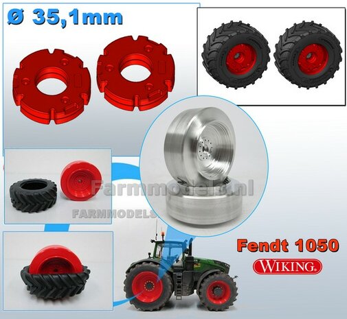 &Oslash; 35.1 mm: 2x Wielgewichten voor Farmmodels aluminium velgen Fendt 1050 Wiking  RESIN FENDT ROOD Gespoten geleverd 1:32            